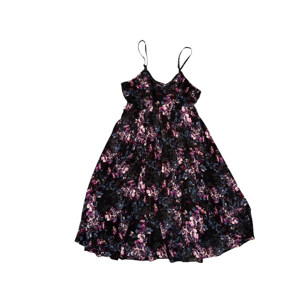 Torrid Floral Cami Dress Womens Size 0 Black Purple V-Neck Empire Waist